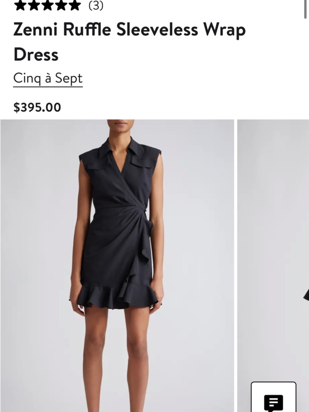 Cinq a Sept Black Zenni Ruffle Sleeveless Wrap Mini Dress Flattering & versatile - Picture 2 of 8